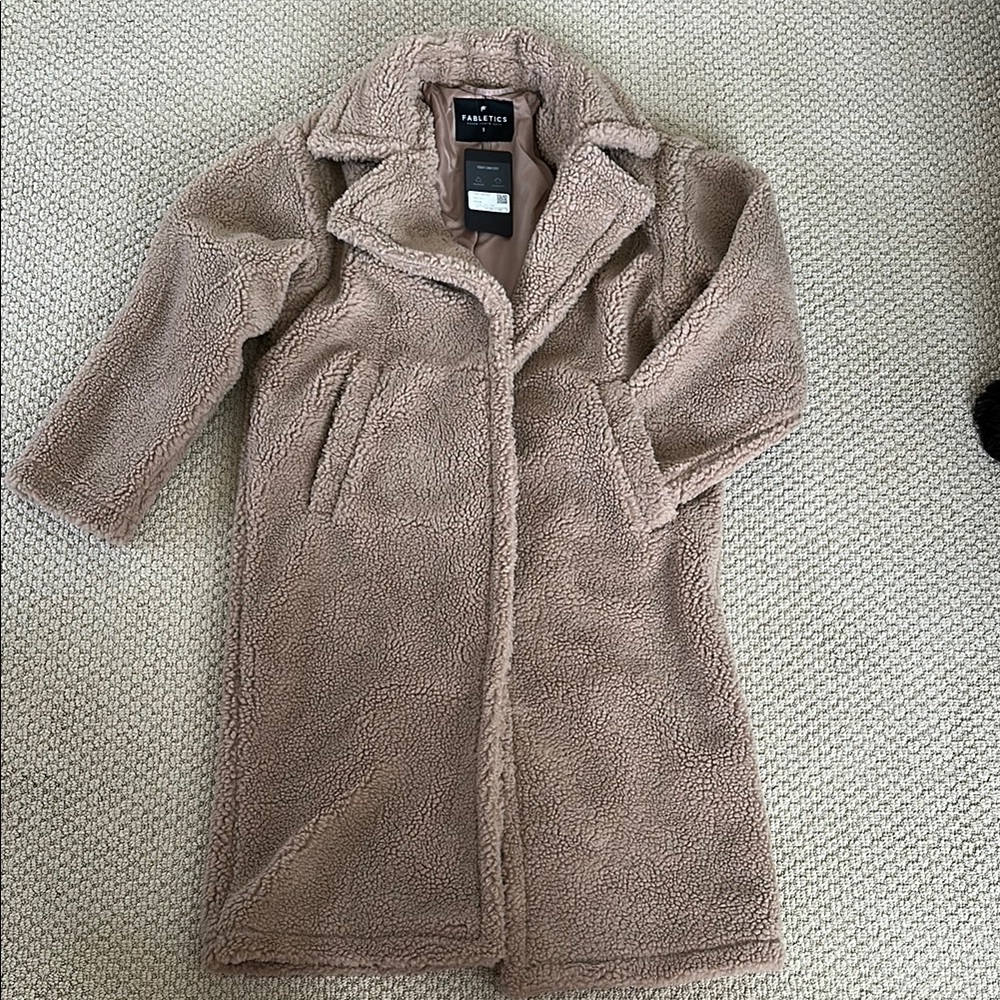 Fabletics Tan Teddy Jacket Soft Plush Comfort